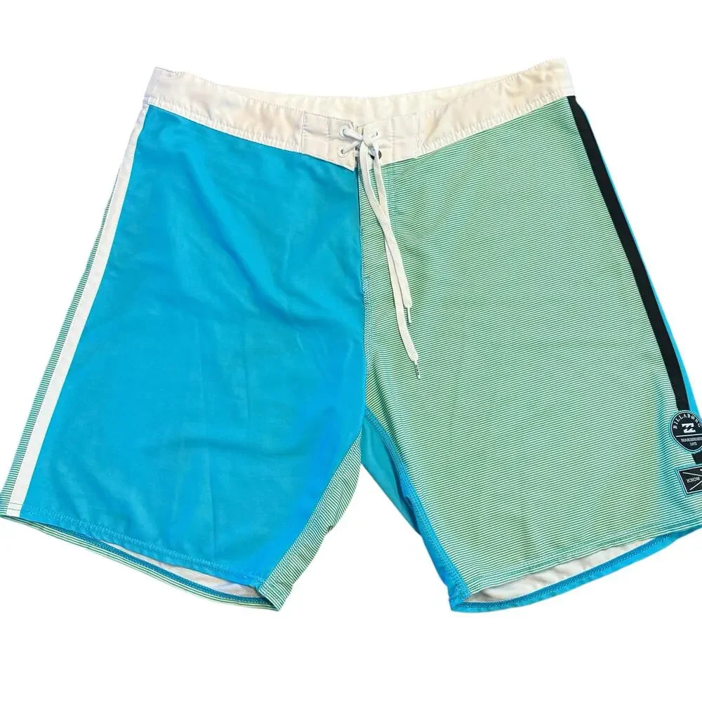 Billabong Men’s aqua and green striped board short, swim, Size 38